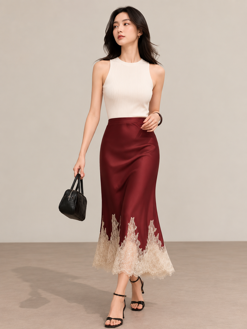 Inger Satin Lace Midi Skirt