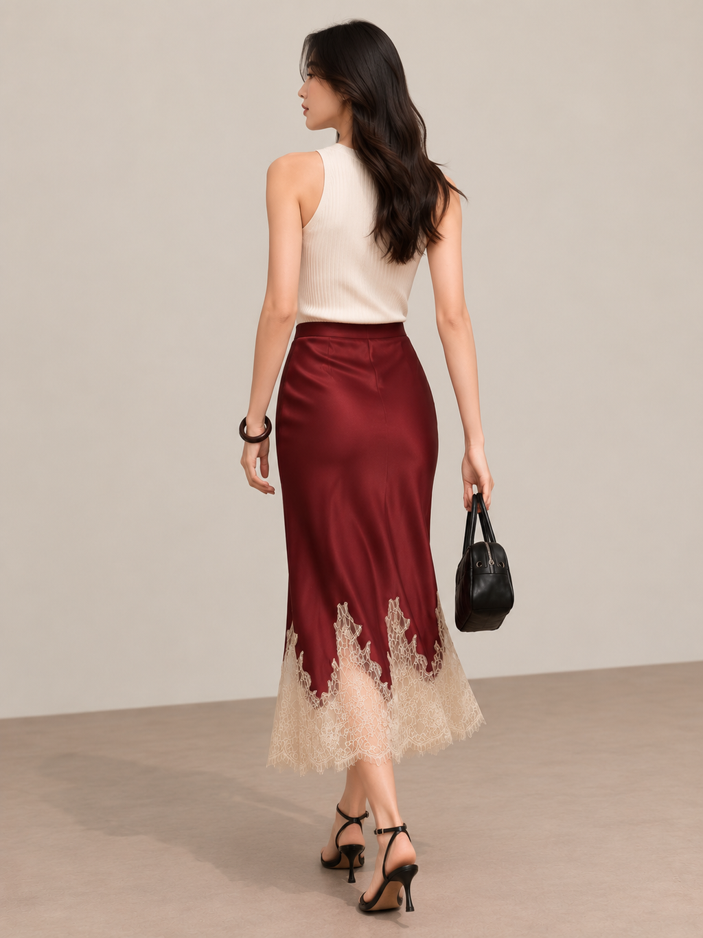 Inger Satin Lace Midi Skirt