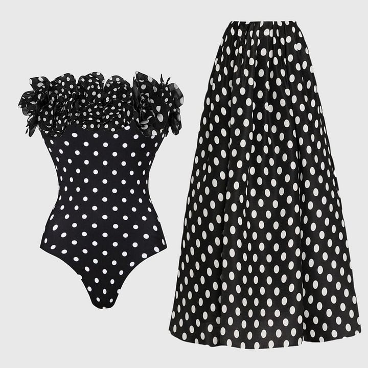 Orthan 1Pc Ruffle Polka Swimsuit With Skirt